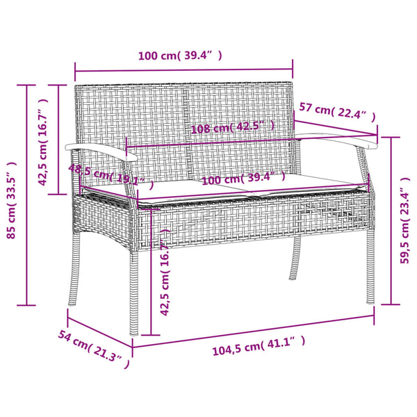 Gartenbank Beige Poly Rattan mit Kissen
