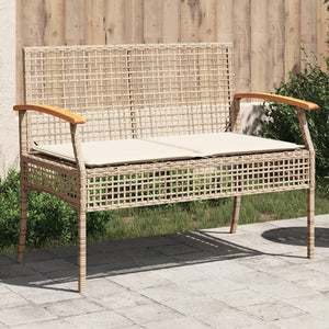 Gartenbank Beige Poly Rattan mit Kissen