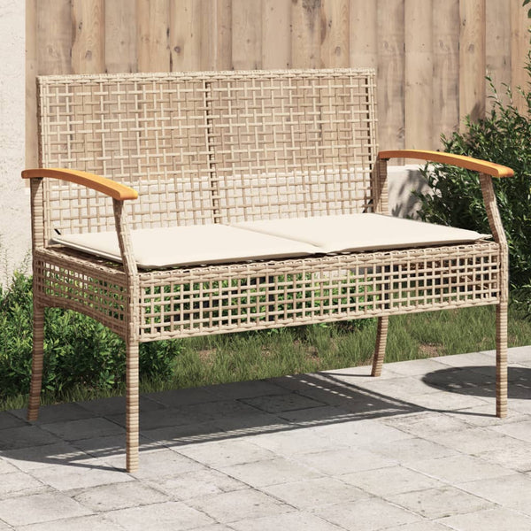 Gartenbank Beige Poly Rattan mit Kissen