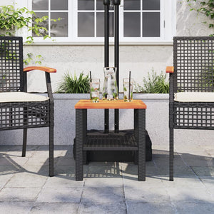 Schwarzer Gartentisch 40x40 cm Poly Rattan Akazie