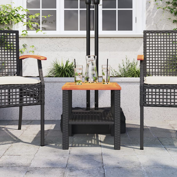 Schwarzer Gartentisch 40x40 cm Poly Rattan Akazie