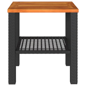 Schwarzer Gartentisch 40x40 cm Poly Rattan Akazie