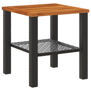 Schwarzer Gartentisch 40x40 cm Poly Rattan Akazie