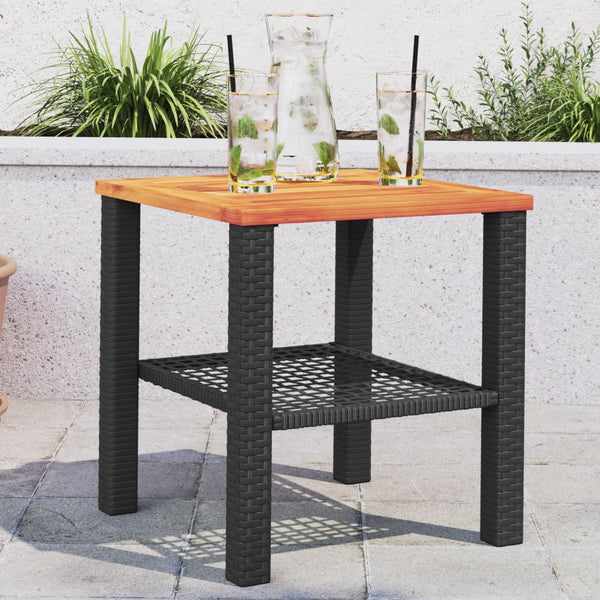 Schwarzer Gartentisch 40x40 cm Poly Rattan Akazie