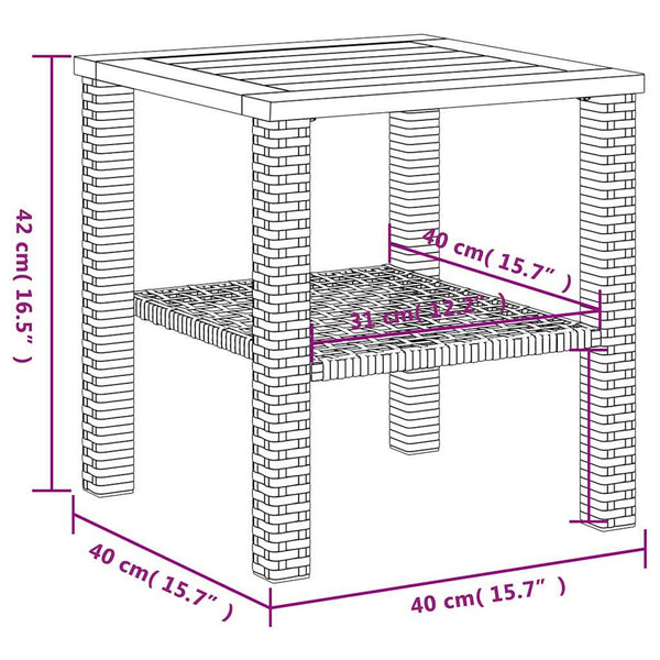 Gartentisch Grau 40x40 cm Poly Rattan