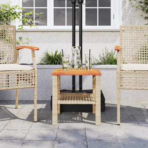 Beiger Gartentisch 40x40 cm Poly Rattan Akazie
