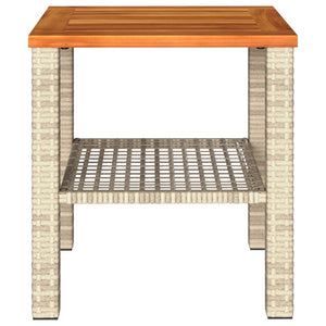 Beiger Gartentisch 40x40 cm Poly Rattan Akazie
