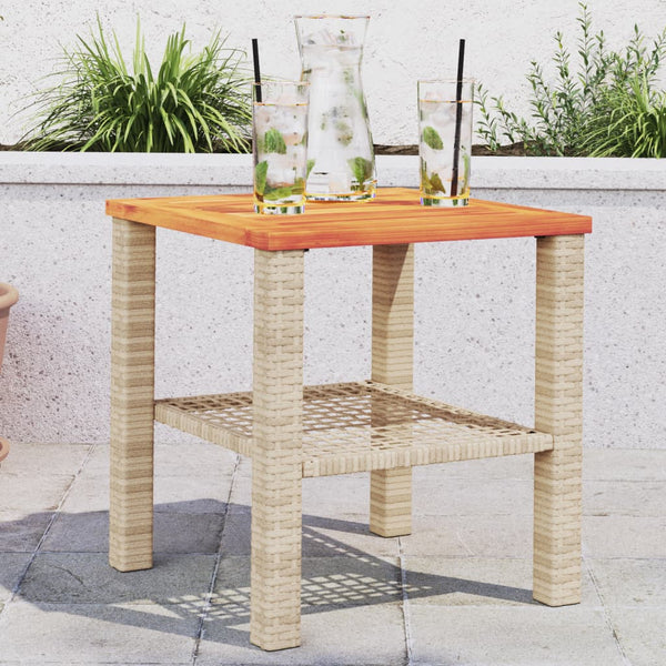 Beiger Gartentisch 40x40 cm Poly Rattan Akazie