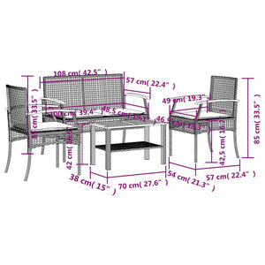 4-tlg. Garten-Lounge-Set mit Kissen Grau Poly Rattan