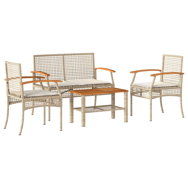 4-tlg. Garten Lounge Set Beige Poly Rattan