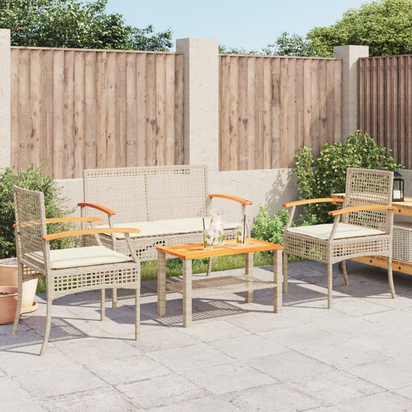 4-tlg. Garten Lounge Set Beige Poly Rattan