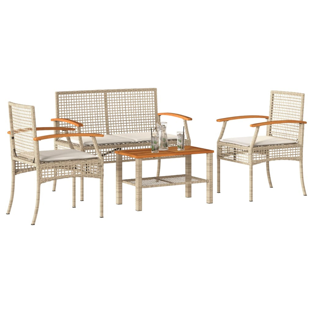 4-tlg. Garten Lounge Set Beige Poly Rattan