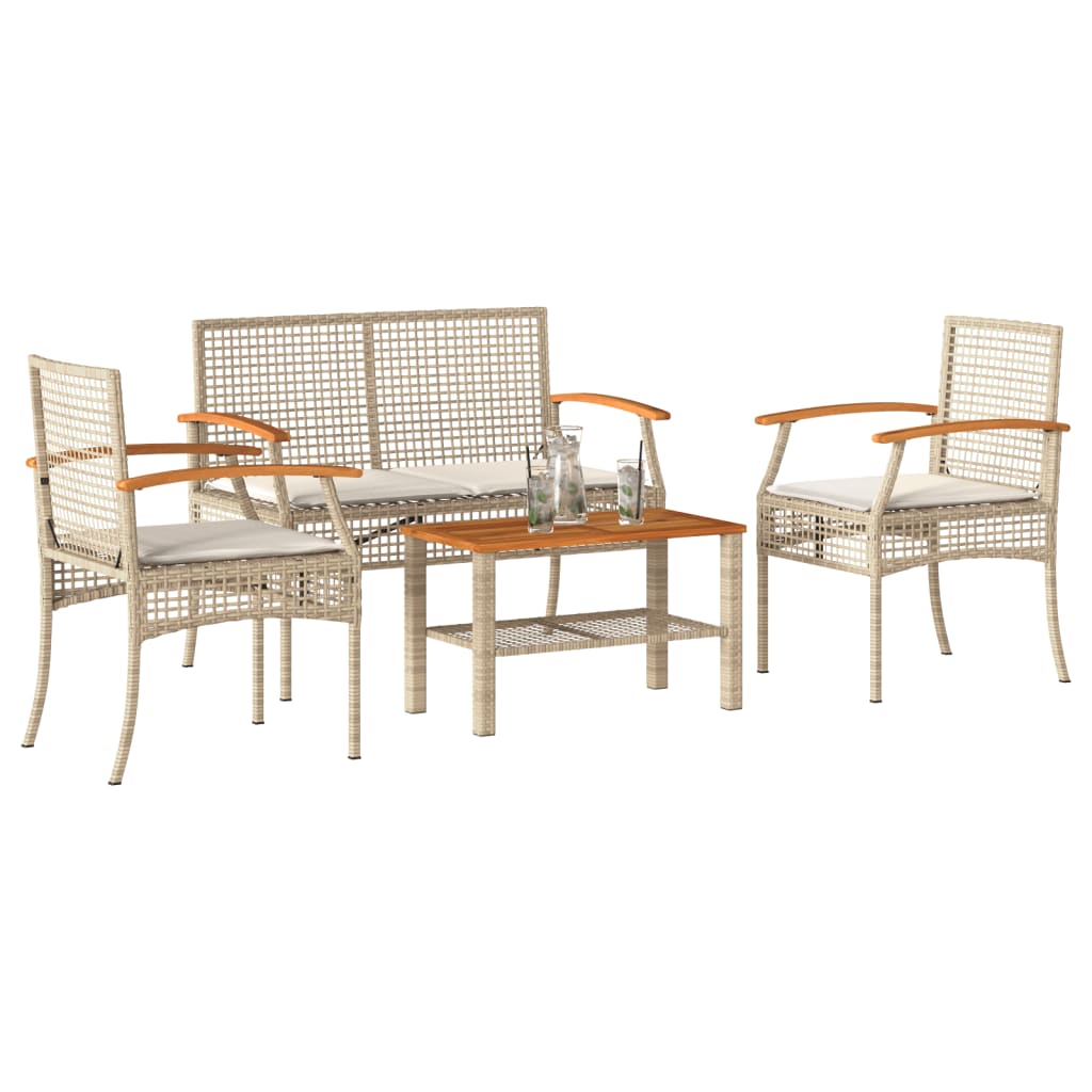 4-tlg. Garten Lounge Set Beige Poly Rattan