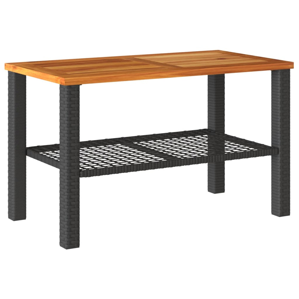 Schwarzer Gartentisch Poly Rattan Akazie 70x38x42 cm