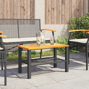 Schwarzer Gartentisch Poly Rattan Akazie 70x38x42 cm