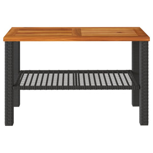 Schwarzer Gartentisch Poly Rattan Akazie 70x38x42 cm
