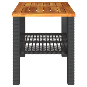Schwarzer Gartentisch Poly Rattan Akazie 70x38x42 cm