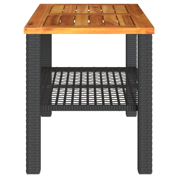 Schwarzer Gartentisch Poly Rattan Akazie 70x38x42 cm