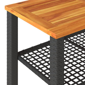 Schwarzer Gartentisch Poly Rattan Akazie 70x38x42 cm