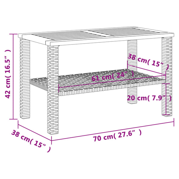 Schwarzer Gartentisch Poly Rattan Akazie 70x38x42 cm