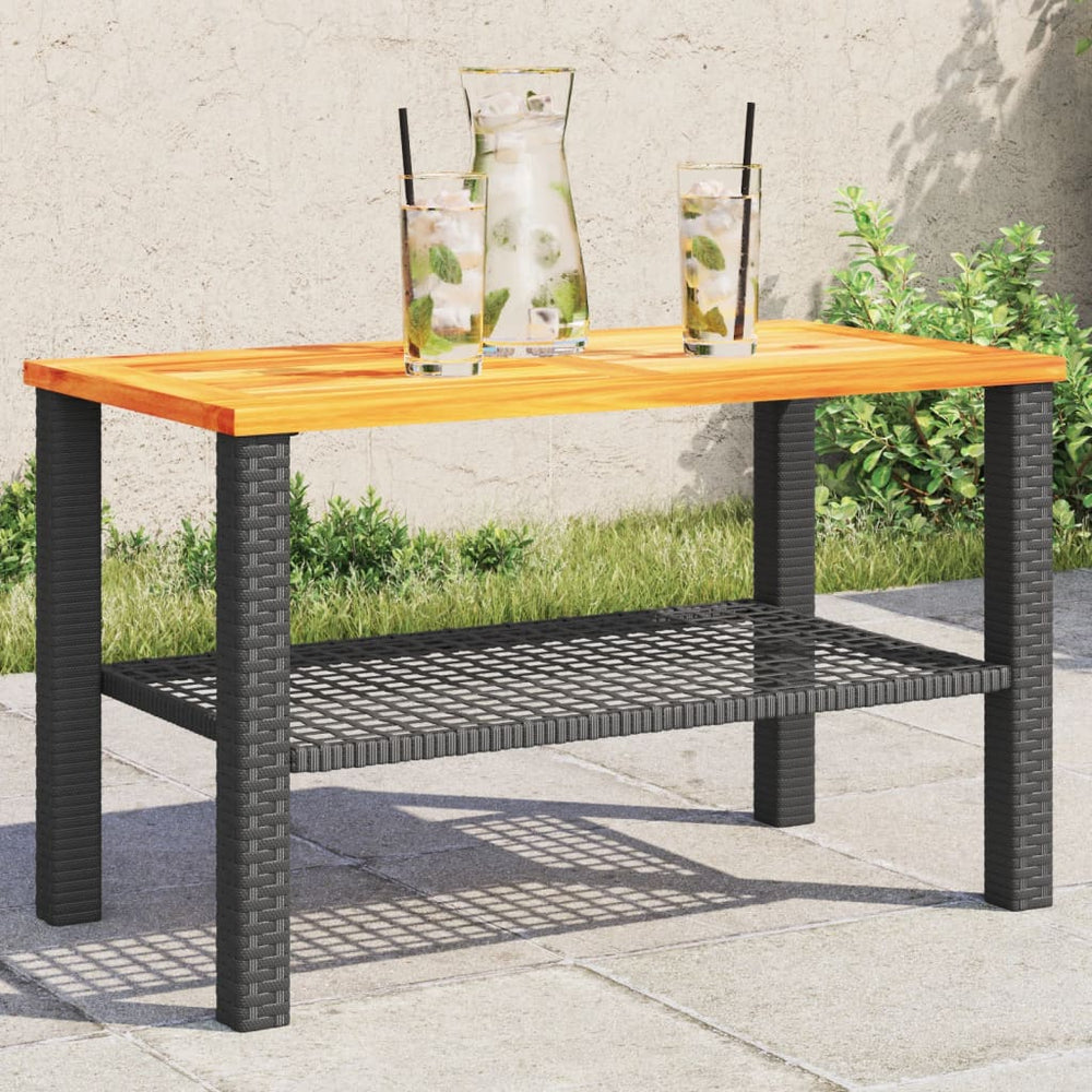Schwarzer Gartentisch Poly Rattan Akazie 70x38x42 cm