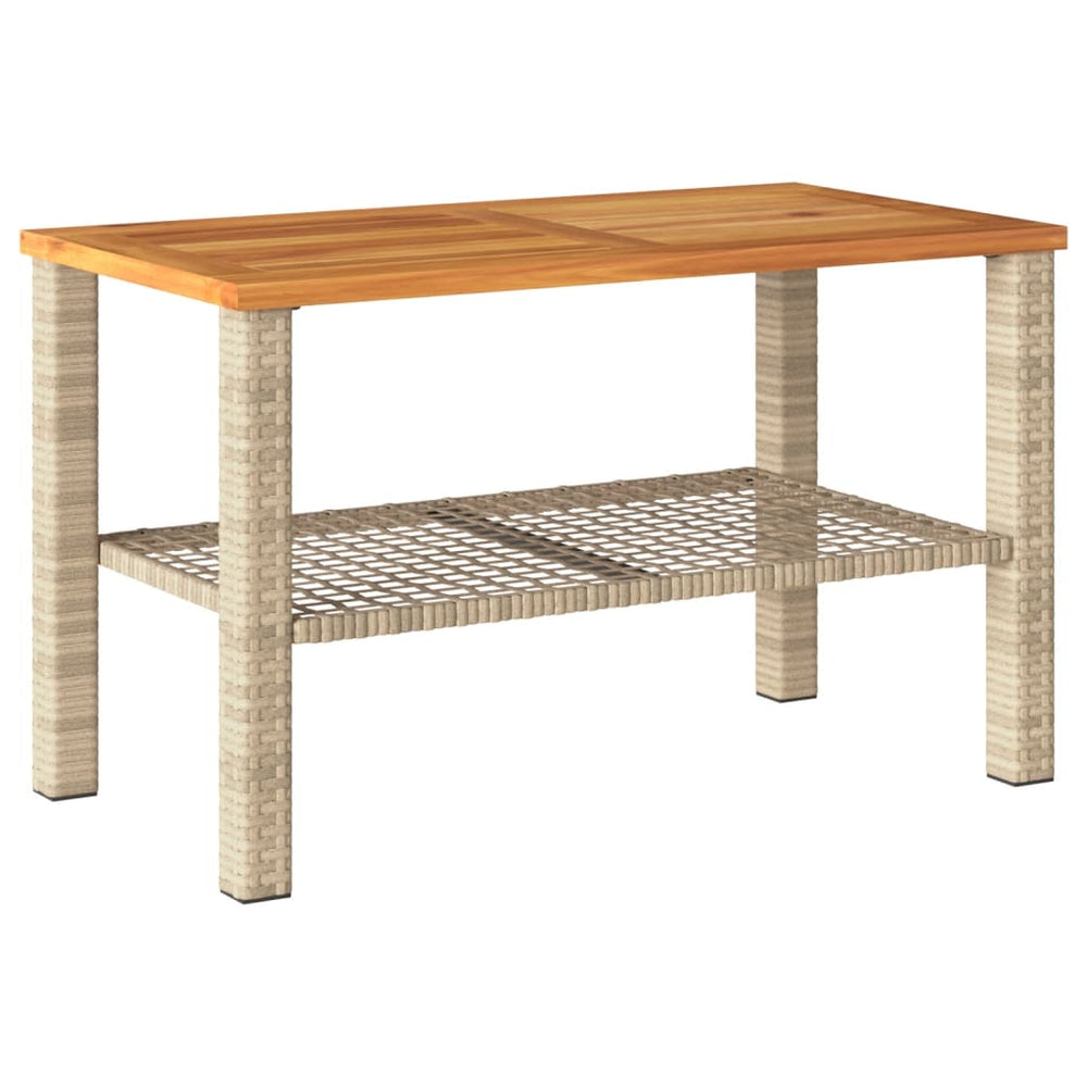 Beiger Gartentisch Poly Rattan Akazienholz 70x42cm