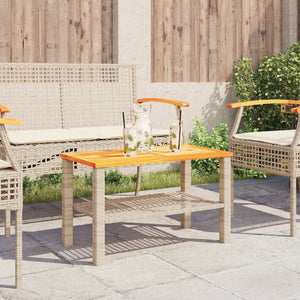 Beiger Gartentisch Poly Rattan Akazienholz 70x42cm