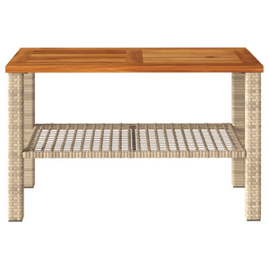Beiger Gartentisch Poly Rattan Akazienholz 70x42cm