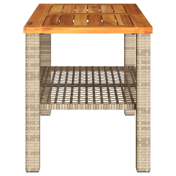 Beiger Gartentisch Poly Rattan Akazienholz 70x42cm