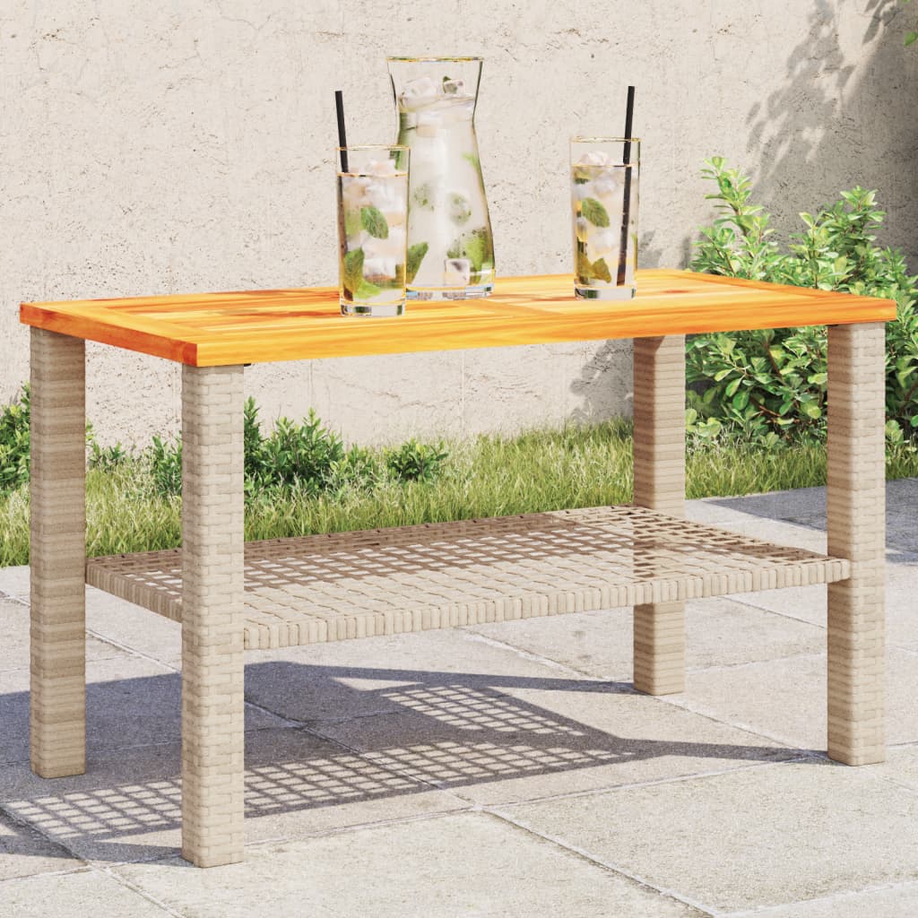 Beiger Gartentisch Poly Rattan Akazienholz 70x42cm