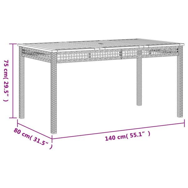 Gartentisch Beige Poly Rattan Akazie 140x80 cm