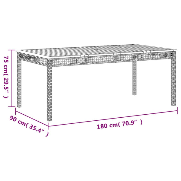 Gartentisch Schwarz 180x90 cm Poly Rattan Akazie