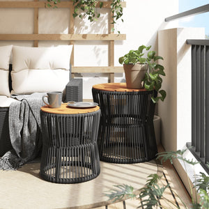 Garten Beistelltische 2er Set Poly Rattan Schwarz