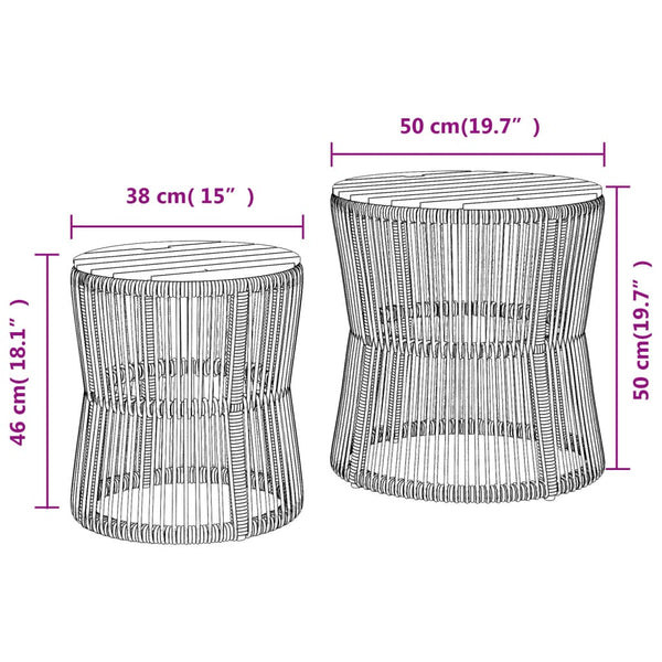 Garten Beistelltische 2er Set Poly Rattan Schwarz