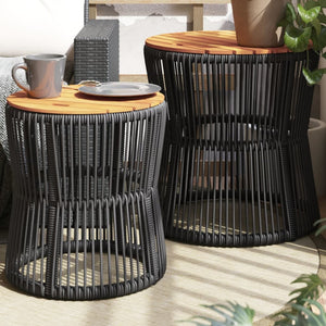 Garten Beistelltische 2er Set Poly Rattan Schwarz