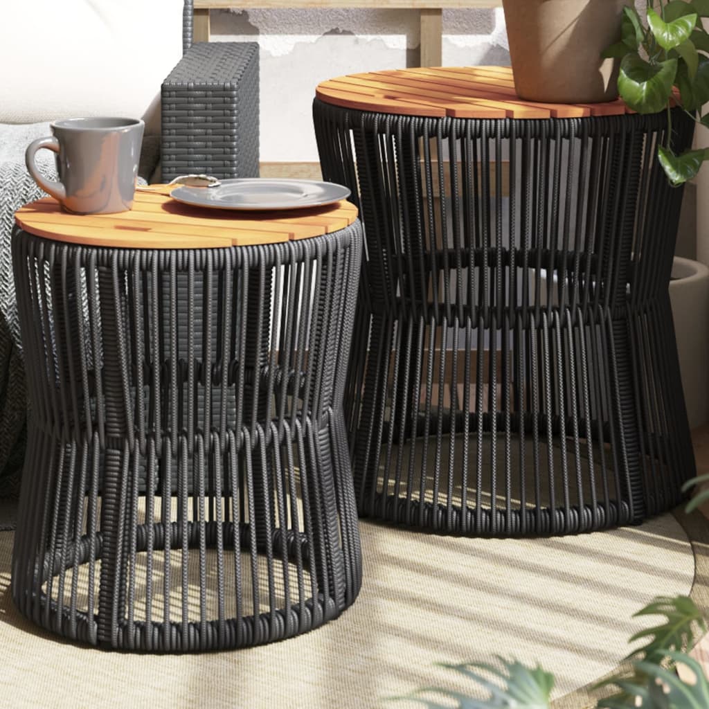 Garten Beistelltische 2er Set Poly Rattan Schwarz
