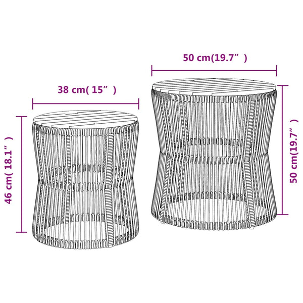 Garten Beistelltische 2er Set Grau Rattan
