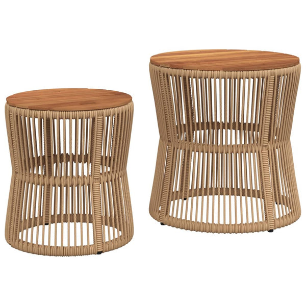 Garten Beistelltische 2er Set Beige Poly Rattan