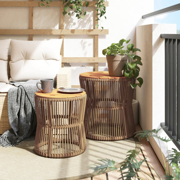 Garten Beistelltische 2er Set Beige Poly Rattan