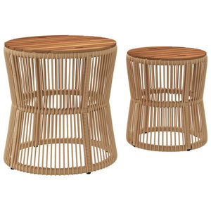 Garten Beistelltische 2er Set Beige Poly Rattan