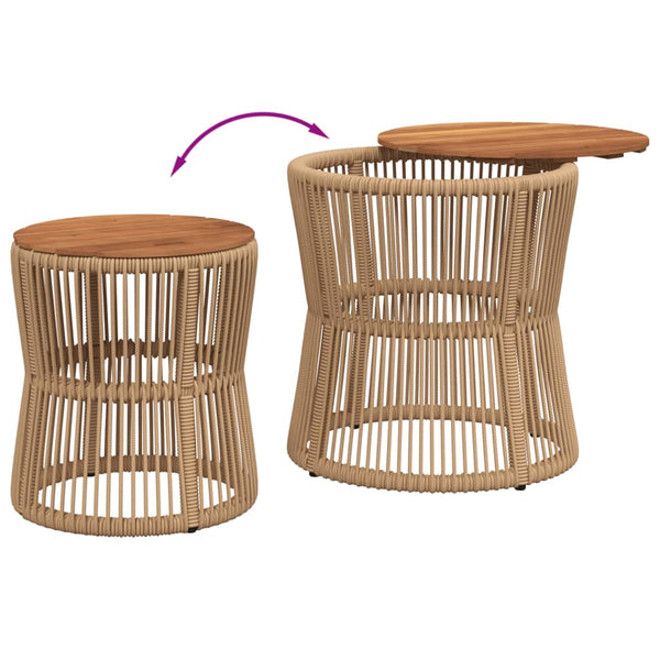 Garten Beistelltische 2er Set Beige Poly Rattan