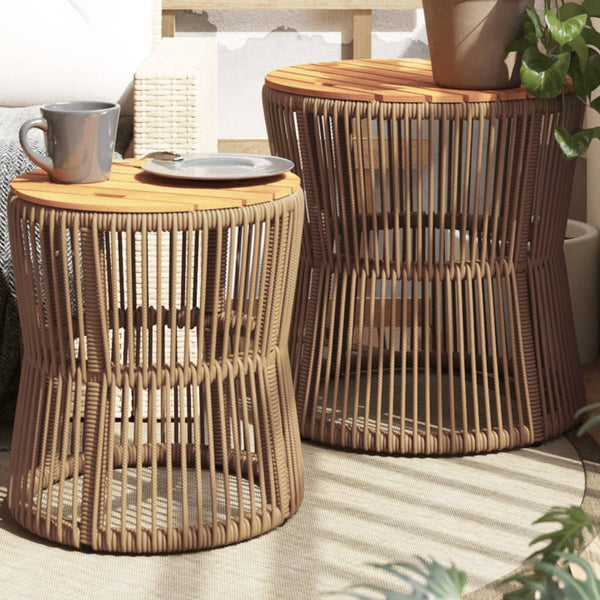 Garten Beistelltische 2er Set Beige Poly Rattan