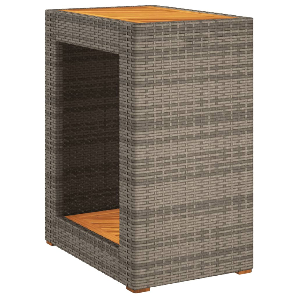 Garten Beistelltisch Grau Poly Rattan Holzplatte 60x40cm