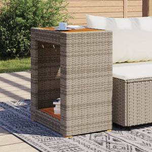 Garten Beistelltisch Grau Poly Rattan Holzplatte 60x40cm
