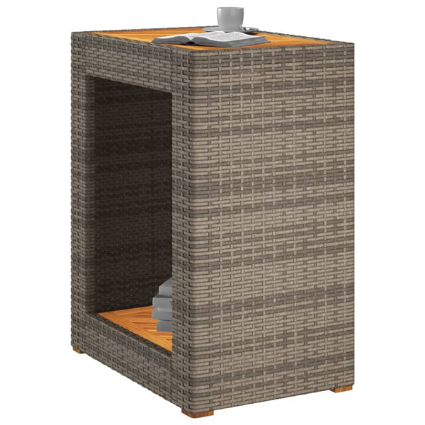 Garten Beistelltisch Grau Poly Rattan Holzplatte 60x40cm