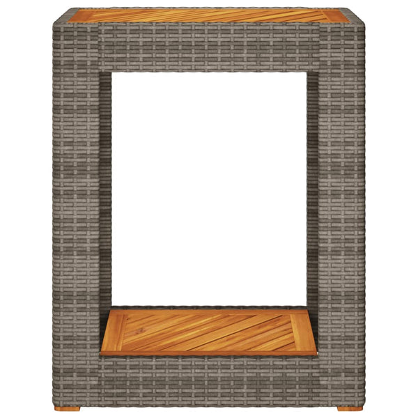 Garten Beistelltisch Grau Poly Rattan Holzplatte 60x40cm