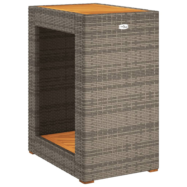 Garten Beistelltisch Grau Poly Rattan Holzplatte 60x40cm