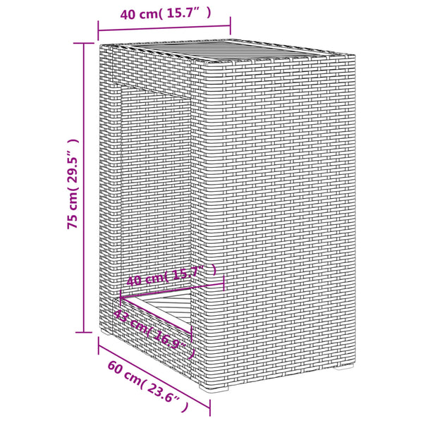 Garten Beistelltisch Grau Poly Rattan Holzplatte 60x40cm