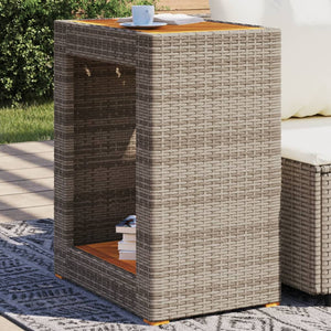 Garten Beistelltisch Grau Poly Rattan Holzplatte 60x40cm