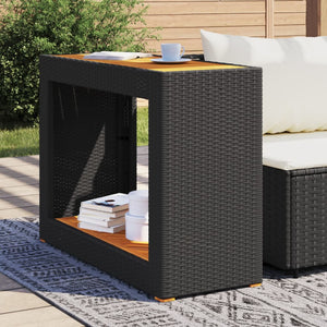 Garten Beistelltisch Schwarz Poly Rattan Holzplatte